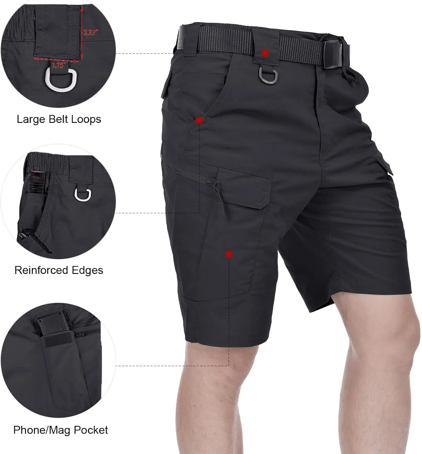 Men's Tactical Cargo Shorts 9.5 Inches Waterproof Ripstop Elastic Waist BDU Hiking Shorts Work