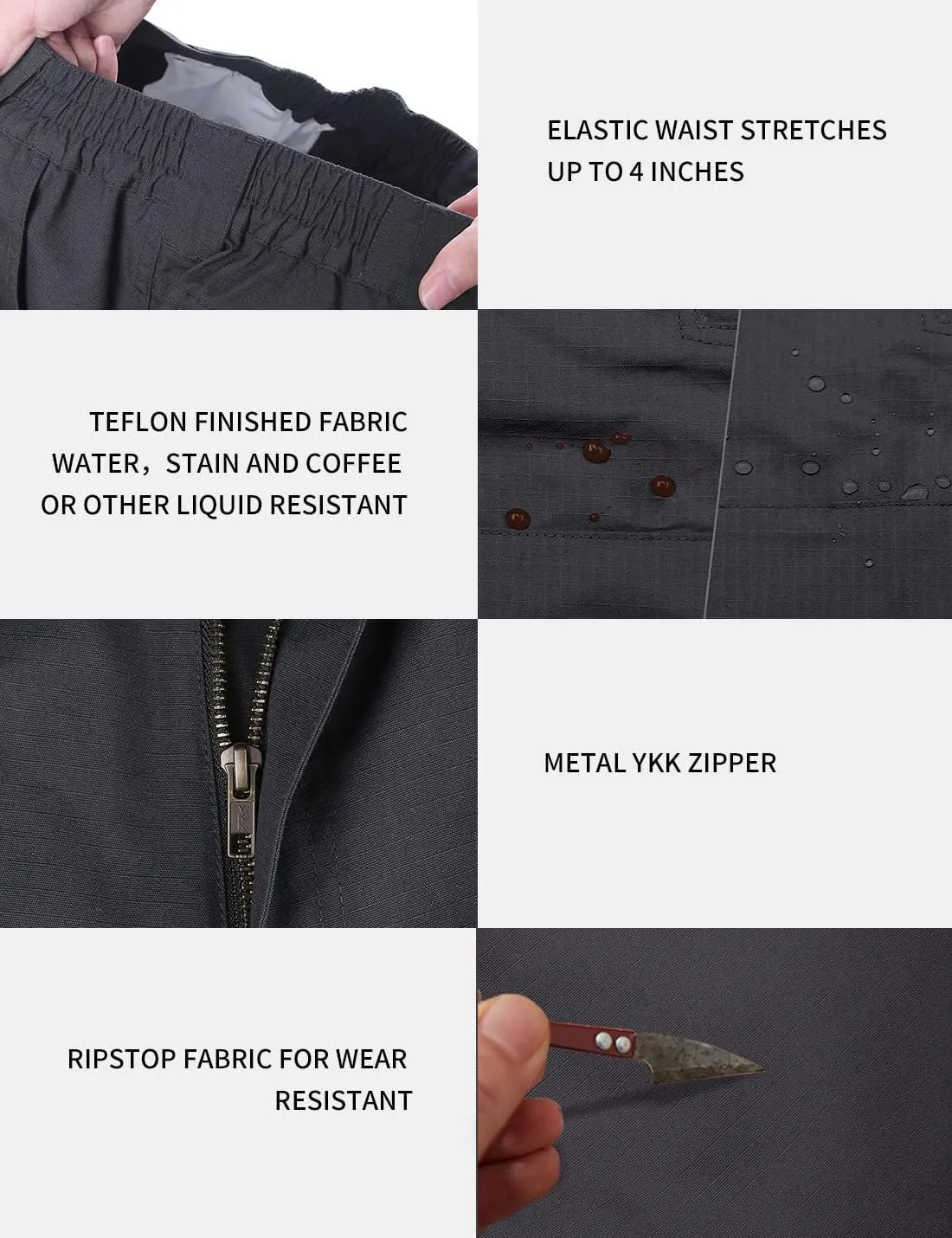 Men's Tactical Cargo Shorts 9.5 Inches Waterproof Ripstop Elastic Waist BDU Hiking Shorts Work