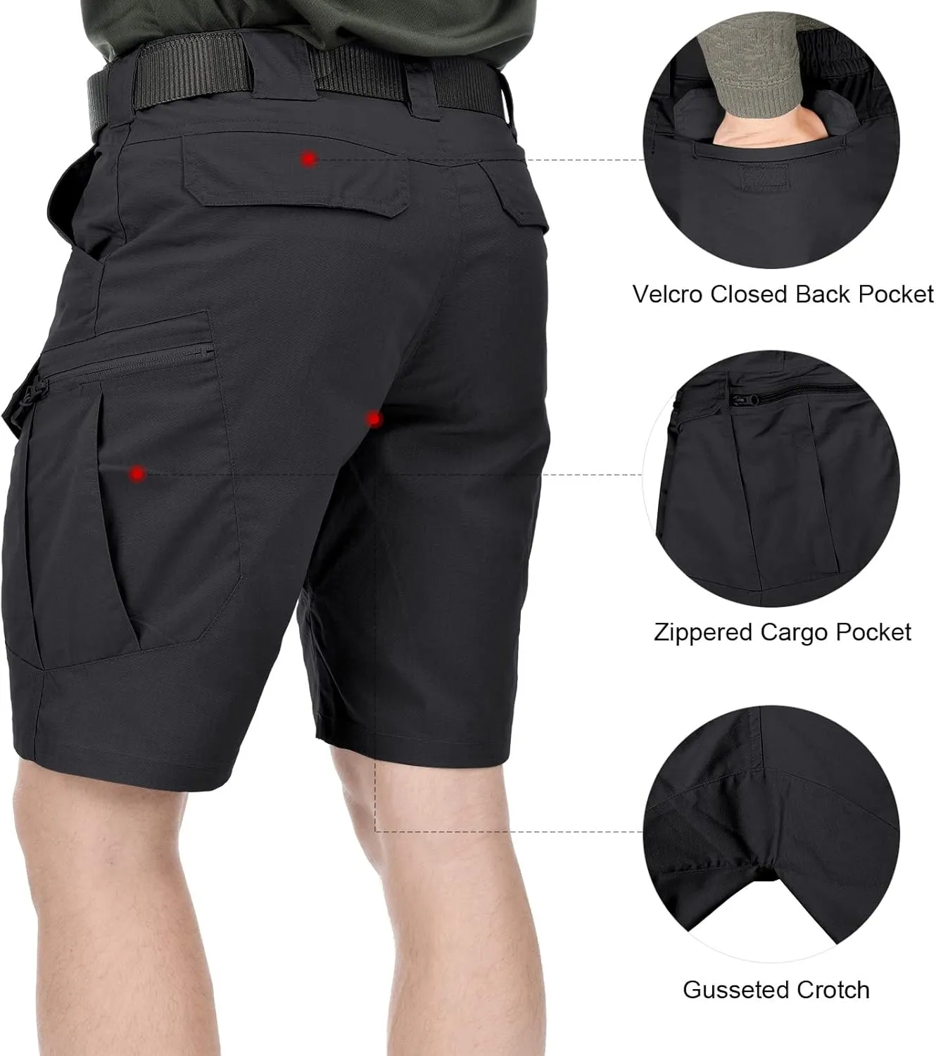 Men's Tactical Cargo Shorts 9.5 Inches Waterproof Ripstop Elastic Waist BDU Hiking Shorts Work