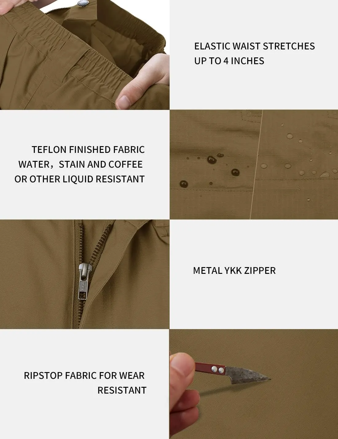 Men's Tactical Cargo Shorts 9.5 Inches Waterproof Ripstop Elastic Waist BDU Hiking Shorts Work