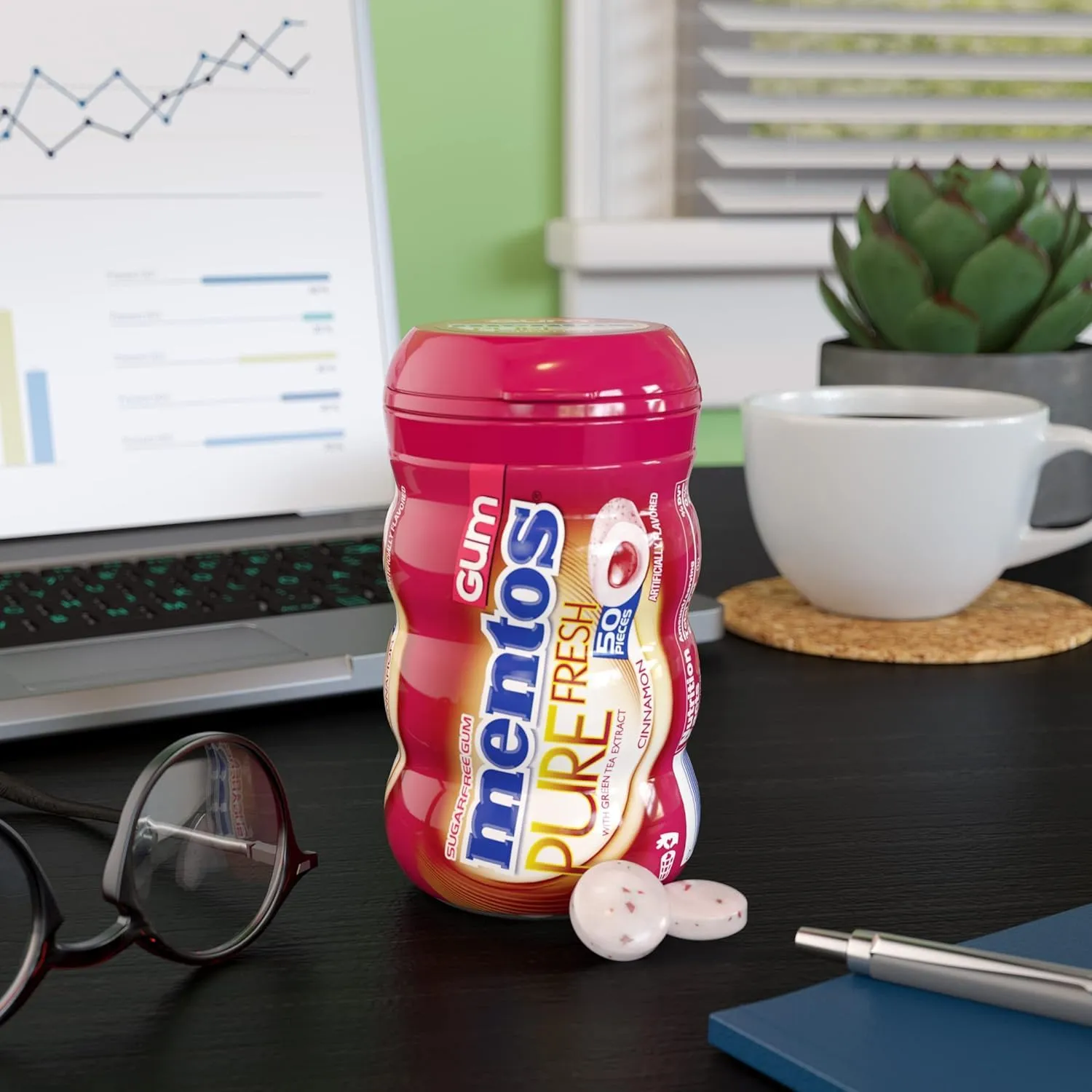 Mentos Pure Fresh Sugar Free Chewing Gum with Xylitol, Cinnamon, Bulk, 50 Piece Bottle (Pack of 3)
