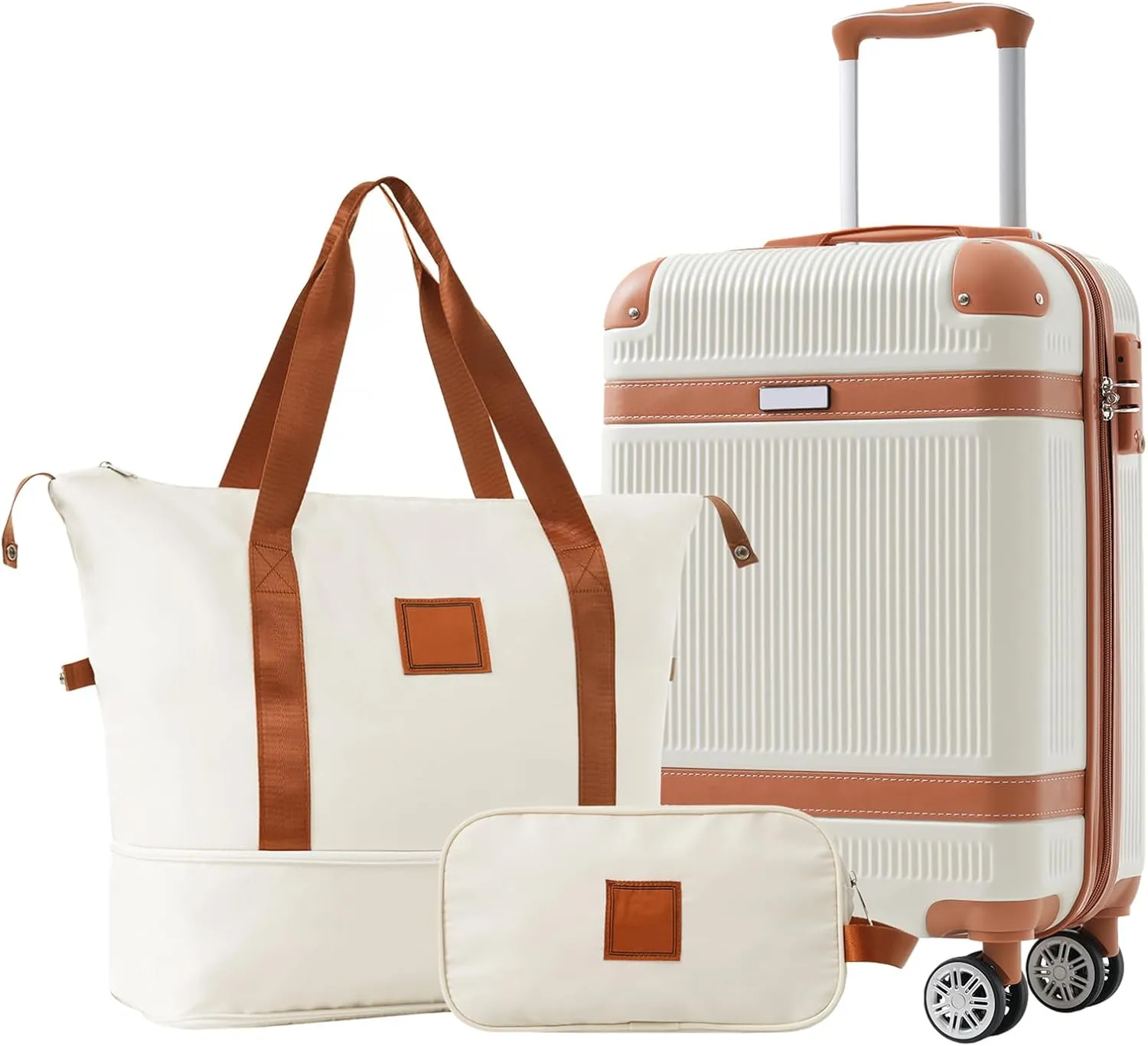 Merax Carry On Luggage Lightweight Suitcase Spinner Wheel, White, 20 Inch Set