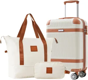 Merax Carry On Luggage Lightweight Suitcase Spinner Wheel, White, 20 Inch Set