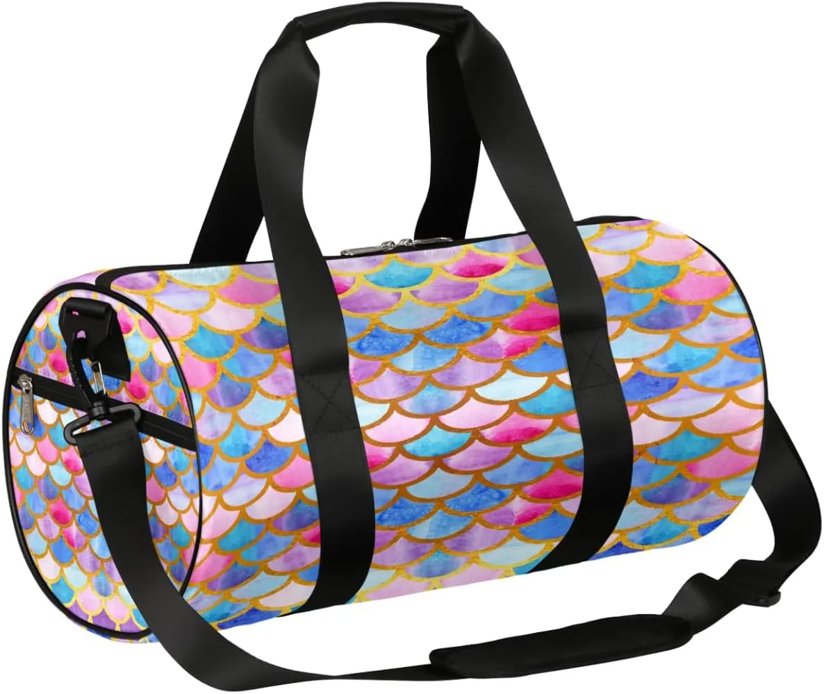 Mermaid Scales Sports Gym Bag Duffel Bags Workout Lightweight Shoulder Weekender Bag Travel Duffel Bag for Men Women(Rainbow)