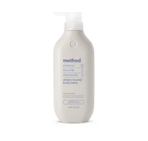 Method Body Lotion, Simply Nourish, Coconut, Rice Milk   Shea Butter notes, 24 Hours of Moisture 14 oz