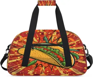 Mexican Taco Food Gym Bag for Women Men, Sports Travel Duffel Bag Lightweight Workout Bag Carry On Overnight Weekender Bag