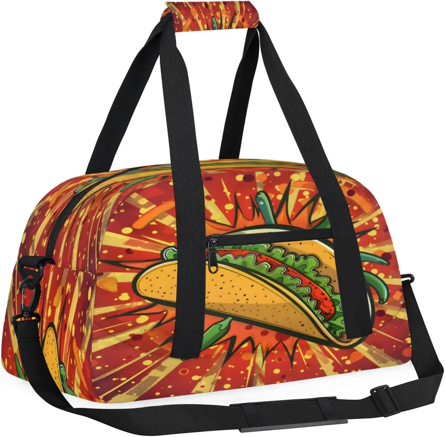Mexican Taco Food Gym Bag for Women Men, Sports Travel Duffel Bag Lightweight Workout Bag Carry On Overnight Weekender Bag