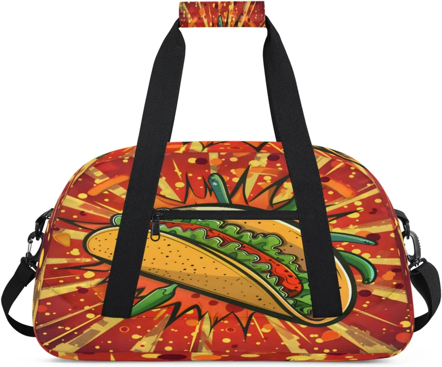 Mexican Taco Food Gym Bag for Women Men, Sports Travel Duffel Bag Lightweight Workout Bag Carry On Overnight Weekender Bag