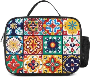 Mexican Talavera Italian Pottery Lunch Tote Bag for Work Picnic Travel Durable Insulated Lunch Box Container Portable Lunch Bags