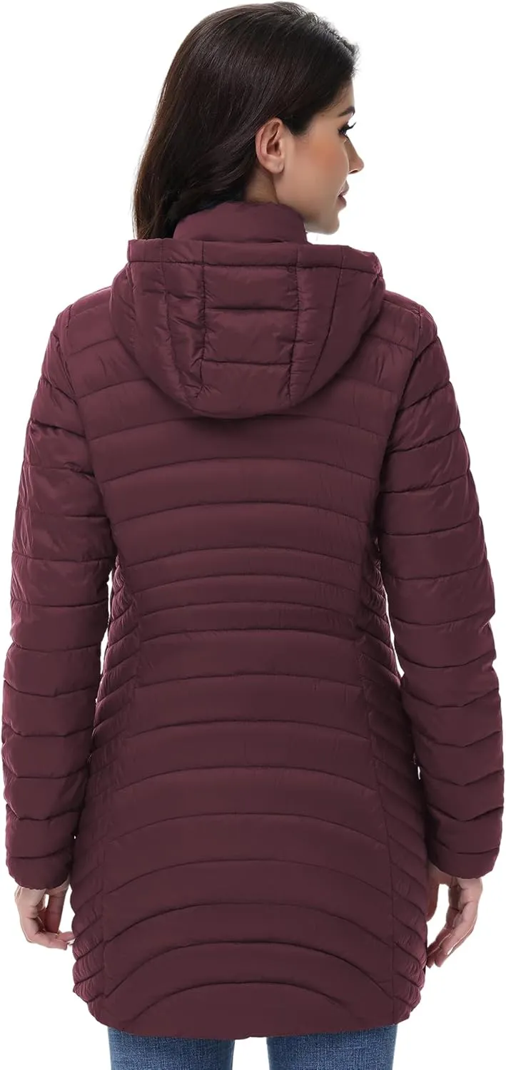MIDNIGHTSUN Women’s Packable Puffer Jacket Lightweight Puffer Coat Mid-length Hooded Warm Winter Puffy Jacket