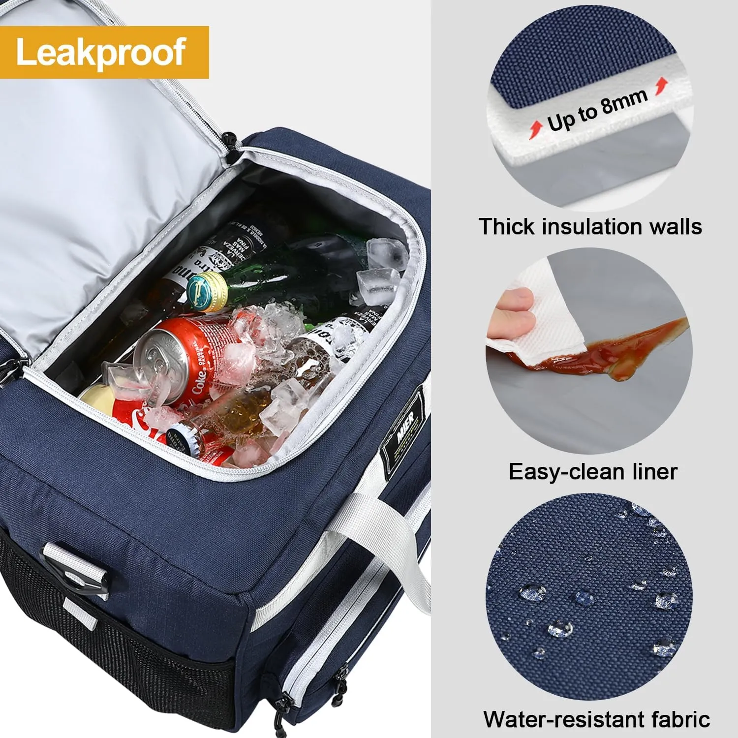 MIER Large Lunch Box for Men Women Adult Insulated Soft Sided Cooler 30 Can Leakproof Lunch Bag Collapsible for Work Travel Camping Beach, 18L (Blue-No Luggage Strap)