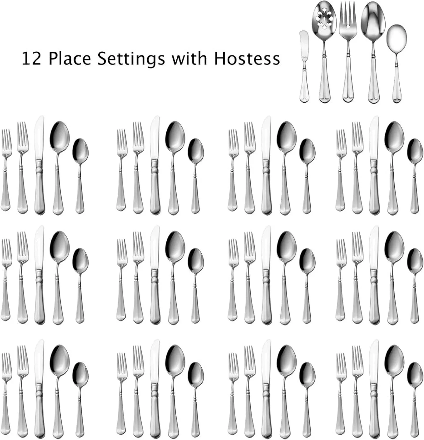 Mikasa, French Countryside Flatware Service for 12, 65 Piece Set, 18/10 Stainless Steel, Silverware Set with Serving Utensils