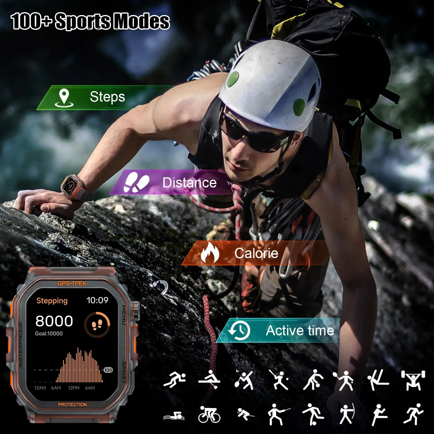 Military Smart Watch for Men (Answer/Make Calls), 1.75'' Smart Watch for Android and iPhone, Fitness Watch with 100  Sports Modes, IP68 Waterproof, GPS/Heart Rate/Sleep/Stress, Watches for Men