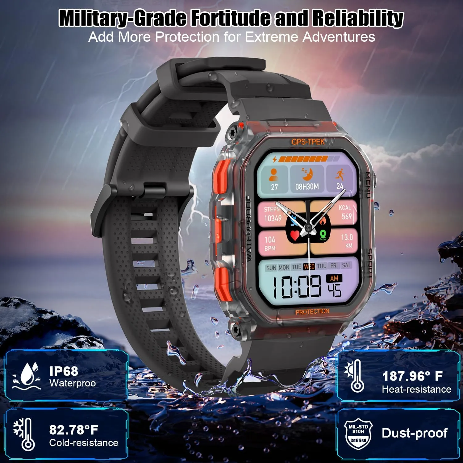 Military Smart Watch for Men (Answer/Make Calls), 1.75'' Smart Watch for Android and iPhone, Fitness Watch with 100  Sports Modes, IP68 Waterproof, GPS/Heart Rate/Sleep/Stress, Watches for Men