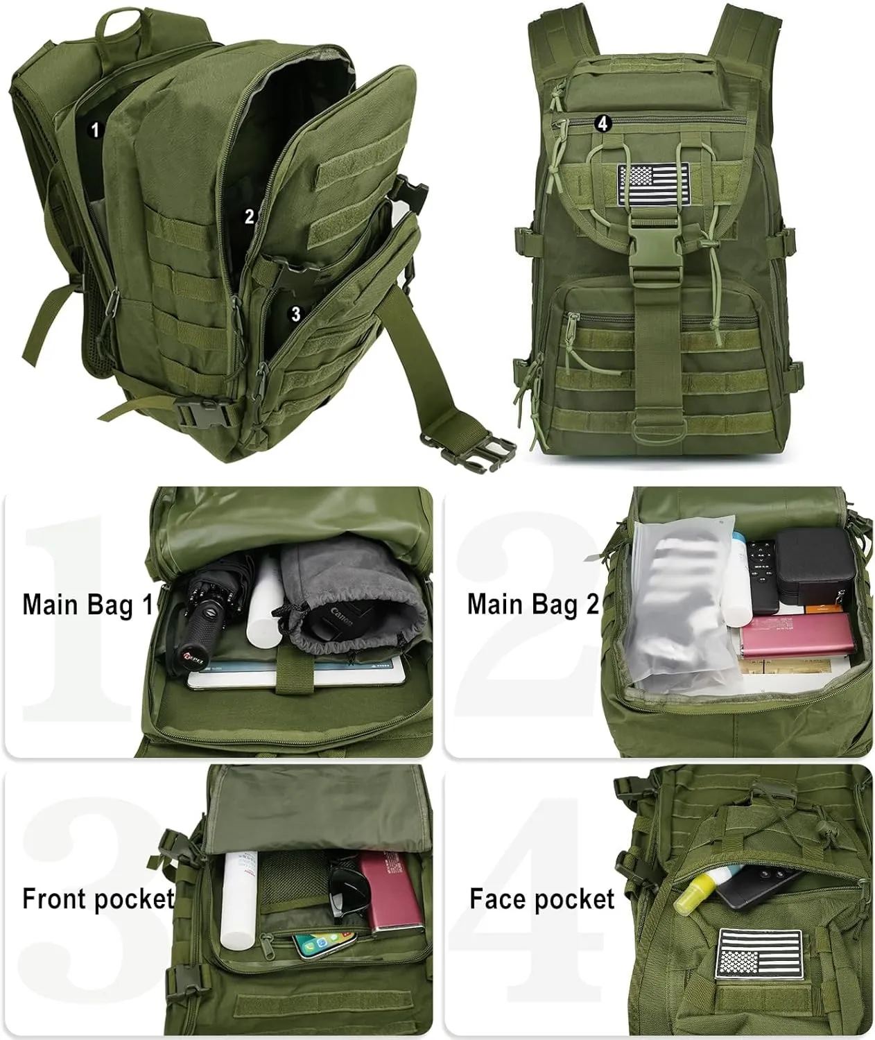 Military Tactical Backpack for Men 35L Army Assault Hiking Camping Backpacks with Molle System (Army Green)