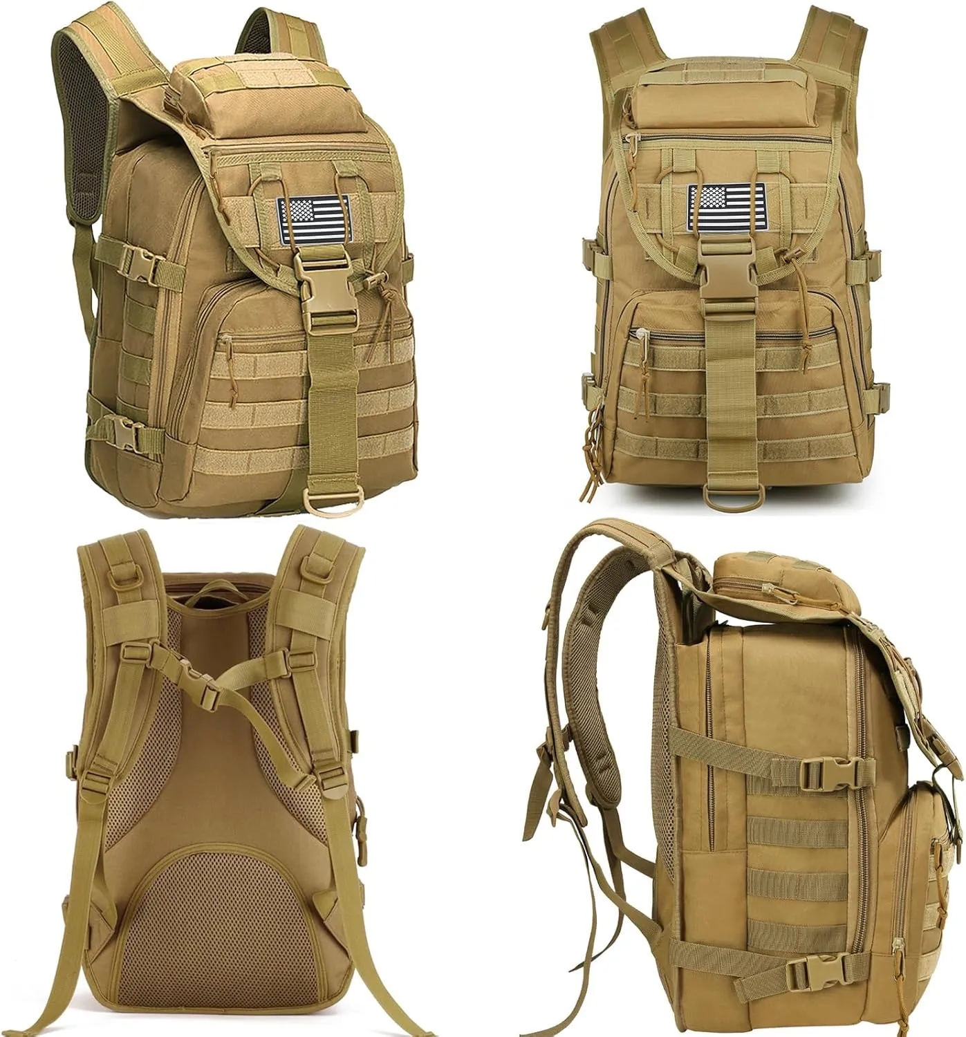 Military Tactical Backpack for Men 35L Army Assault Hiking Camping Backpacks with Molle System (Khaki)