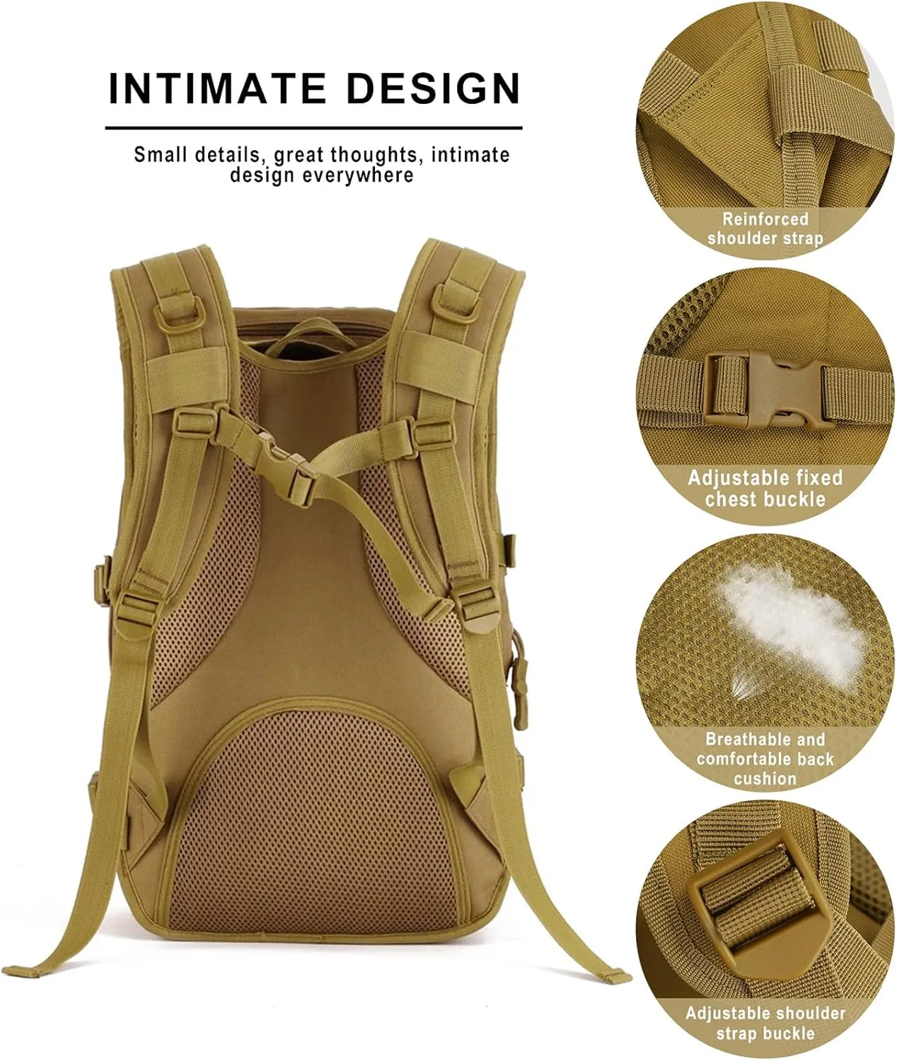 Military Tactical Backpack for Men 35L Army Assault Hiking Camping Backpacks with Molle System (Khaki)
