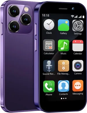 Mini Phone 4G Unlocked World's Smallest Mini Smartphone 3.0'' Touch Screen Compact Mobile phone for Kids & Students 2000mAh battery Cell phone with Dual SIM Quad Core Face ID GPS 2GB 16GB Purple