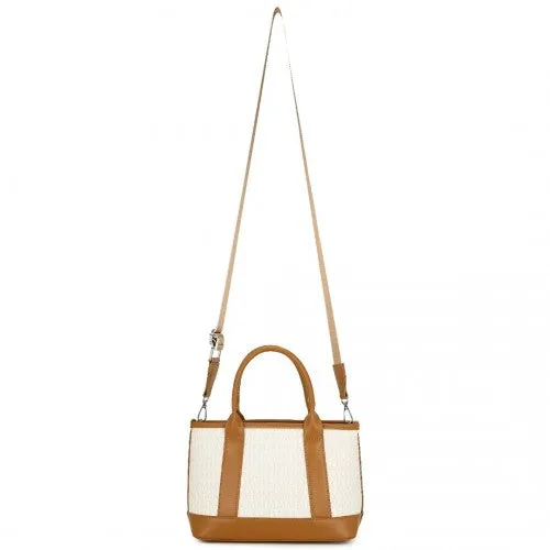 Miss Lulu Elegant PVC Leather Tote Bag with Monogram Pattern Convertible Shoulder Strap Top Handle Women's Handbag - Beige