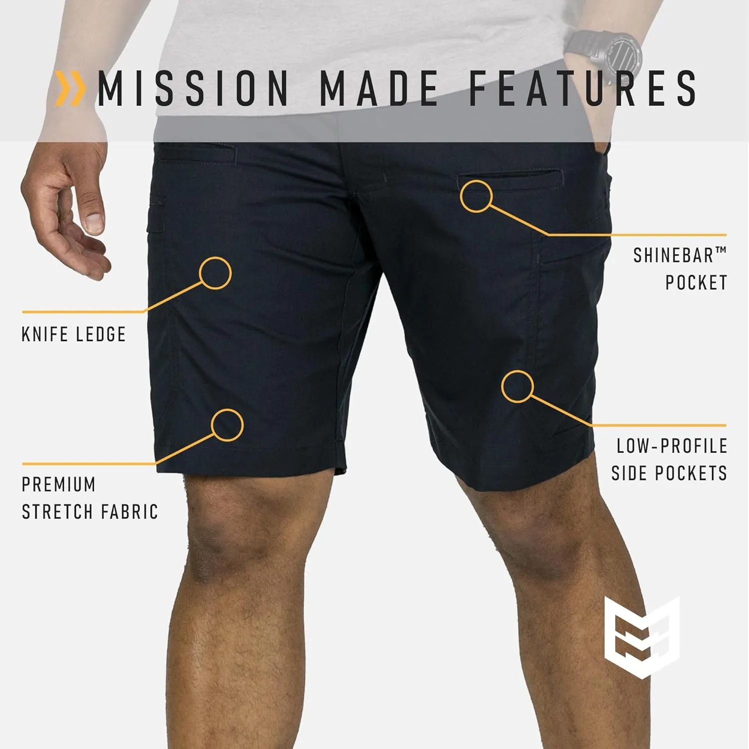 MISSION MADE Tactical Shorts for Men, Water Repellent, Lightweight, Premium Stretch, Hiking Outdoor Work Shorts