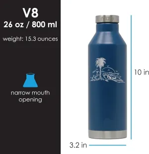 Mizu V8 Water Bottle | 26 oz. Double Wall Stainless Steel Vacuum Insulated | Narrow Mouth with Leak Proof Cap | BPA Free, Wave Ocean Blue