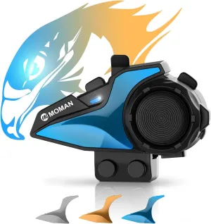 Moman Motorcycle Intercom, H2E Eagle-Like Helmet Headset Communication System with Dual Chip for Audio Multitasking HiFi/Music Sharing/FM/AI Voice (1Pack), Motorcycle-Intercom-Helmet-Headset-Headphone