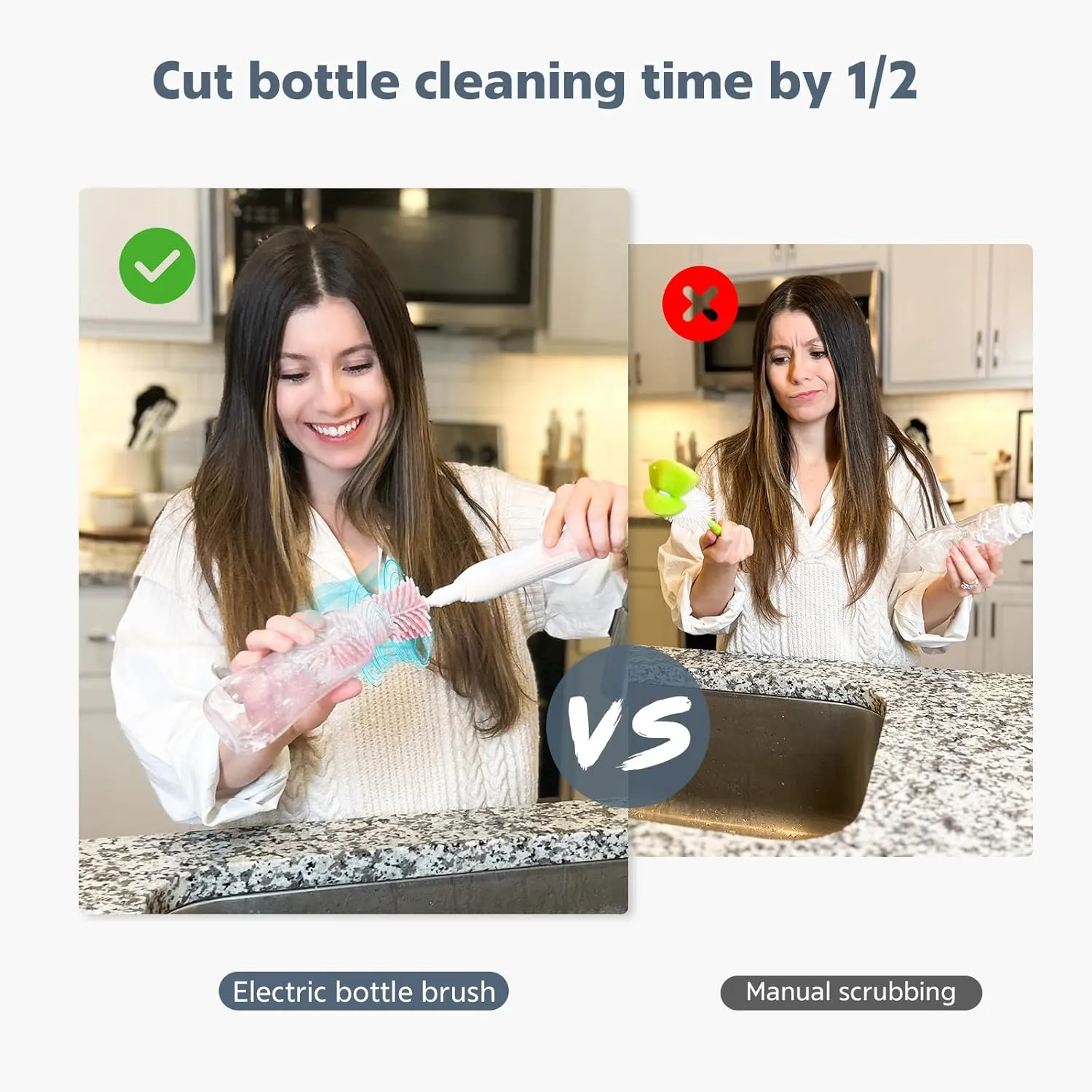 MomMed Electric Bottle Brush, Electric Baby Bottle Brush Set with Silicone Bottle/Pacifier/Straw Brush and Mixing Head, Waterproof Bottle Cleaner Brush with Drying Rack, 2 Modes & 360° Rotation