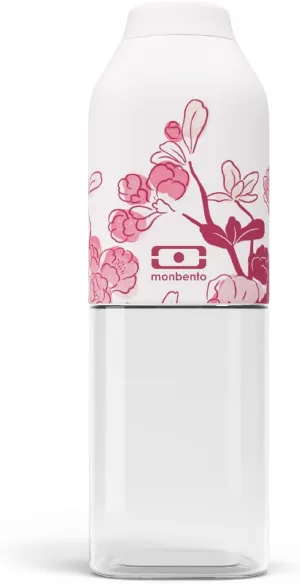 monbento - Clear Reusable Water Bottle MB Positive M graphic Magnolia - 17 floz/500 ml Water Bottle Perfect for Work, Travel, Sport, Picnic - Compact, Leakproof BPA Free Water Bottle - Pink Flowers