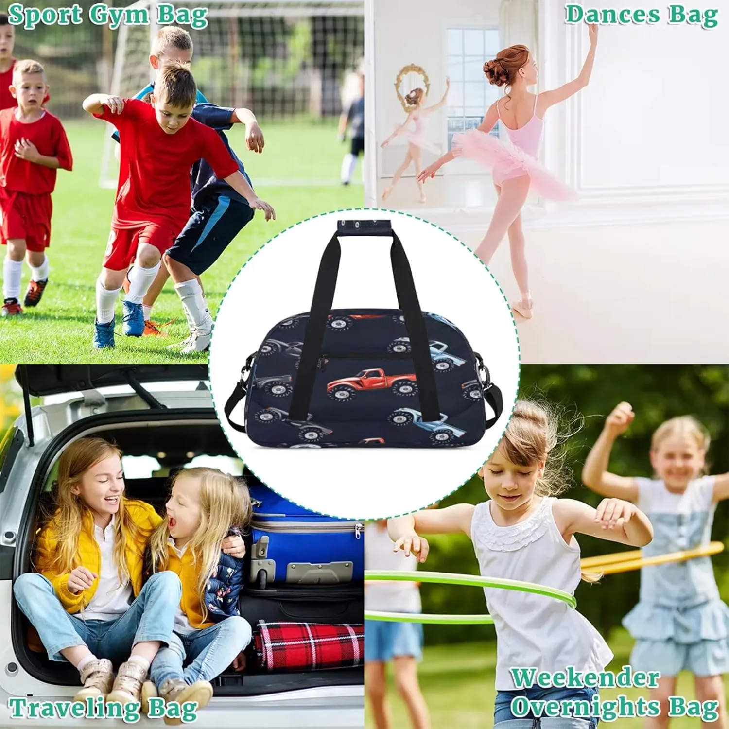 Monster Truck Gym Bag for Women Men, Sports Travel Duffel Bag Lightweight Workout Bag Carry On Overnight Weekender Bag