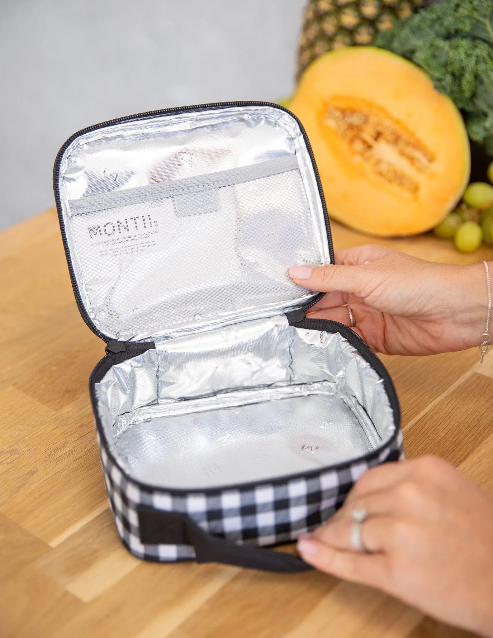 MontiiCo Mini Insulated Lunch Bag - Black Gingham