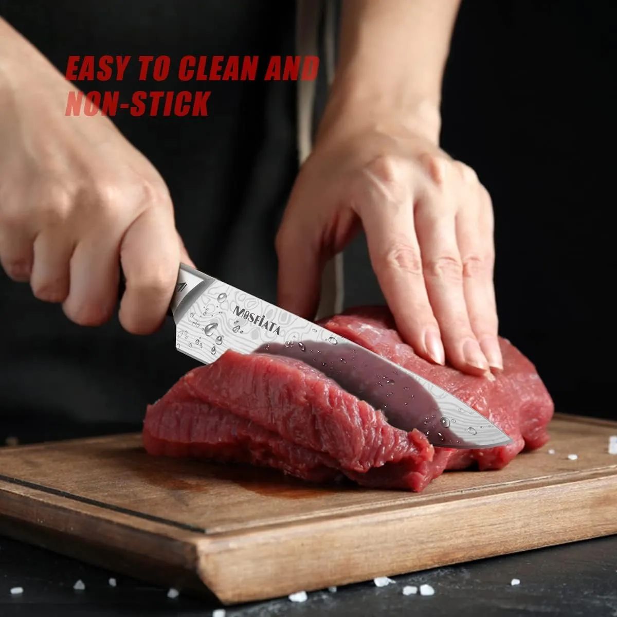 MOSFiATA Japanese Stainless Steel Knife Set, 17 Pcs with Block, Knife Sharpening Rod, Dishwasher Safe, Dad Birthday Gift