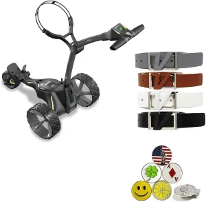 Motocaddy Caddy Cart Bundle with Holders for Umbrella/Scorecard/Drink, Device Cradle, Volvik Leather Belts, and 5 Golf Markers 1 Magnetic Clip
