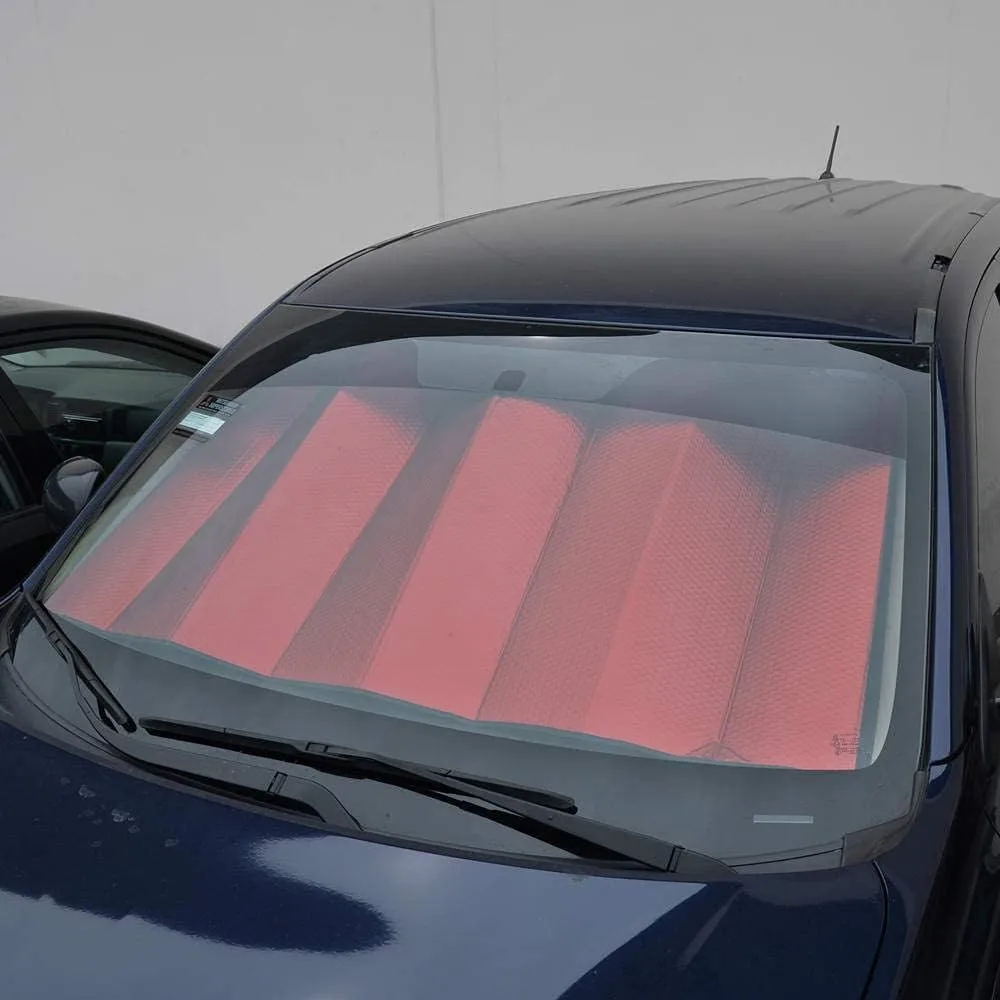 Motor Trend - AS-312-RD Front Windshield Sun Shade - Jumbo Accordion Folding Auto Sunshade for Car Truck SUV - Blocks UV Rays Sun Visor Protector - Keeps Your Vehicle Cool - 66 x 27 Inch (Red)