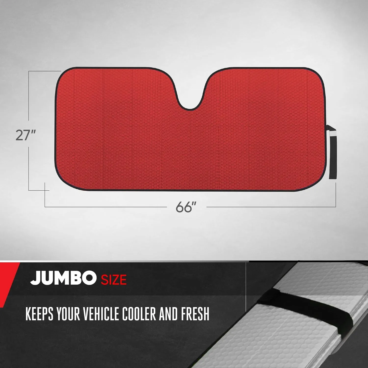 Motor Trend - AS-312-RD Front Windshield Sun Shade - Jumbo Accordion Folding Auto Sunshade for Car Truck SUV - Blocks UV Rays Sun Visor Protector - Keeps Your Vehicle Cool - 66 x 27 Inch (Red)