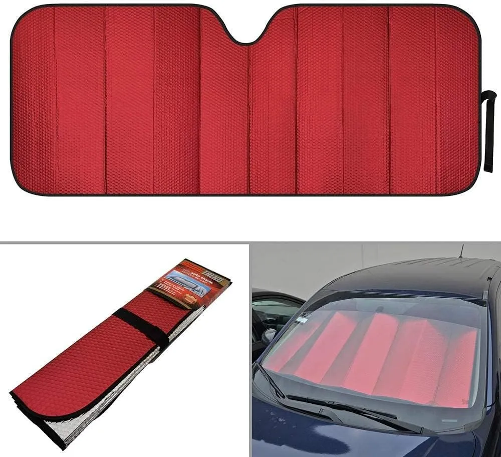 Motor Trend - AS-312-RD Front Windshield Sun Shade - Jumbo Accordion Folding Auto Sunshade for Car Truck SUV - Blocks UV Rays Sun Visor Protector - Keeps Your Vehicle Cool - 66 x 27 Inch (Red)