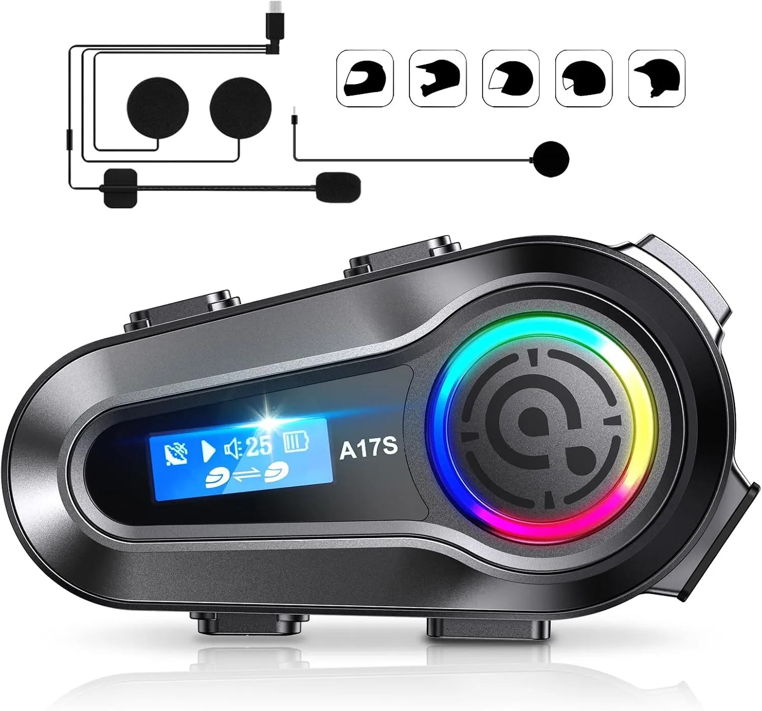 Motorcycle Bluetooth Headset 2 Riders Intercom Headphone Motorcycle Helmet Speakers with Noise Cancellation&Music Sharing for Motorcycling Riding Skiing Climbing