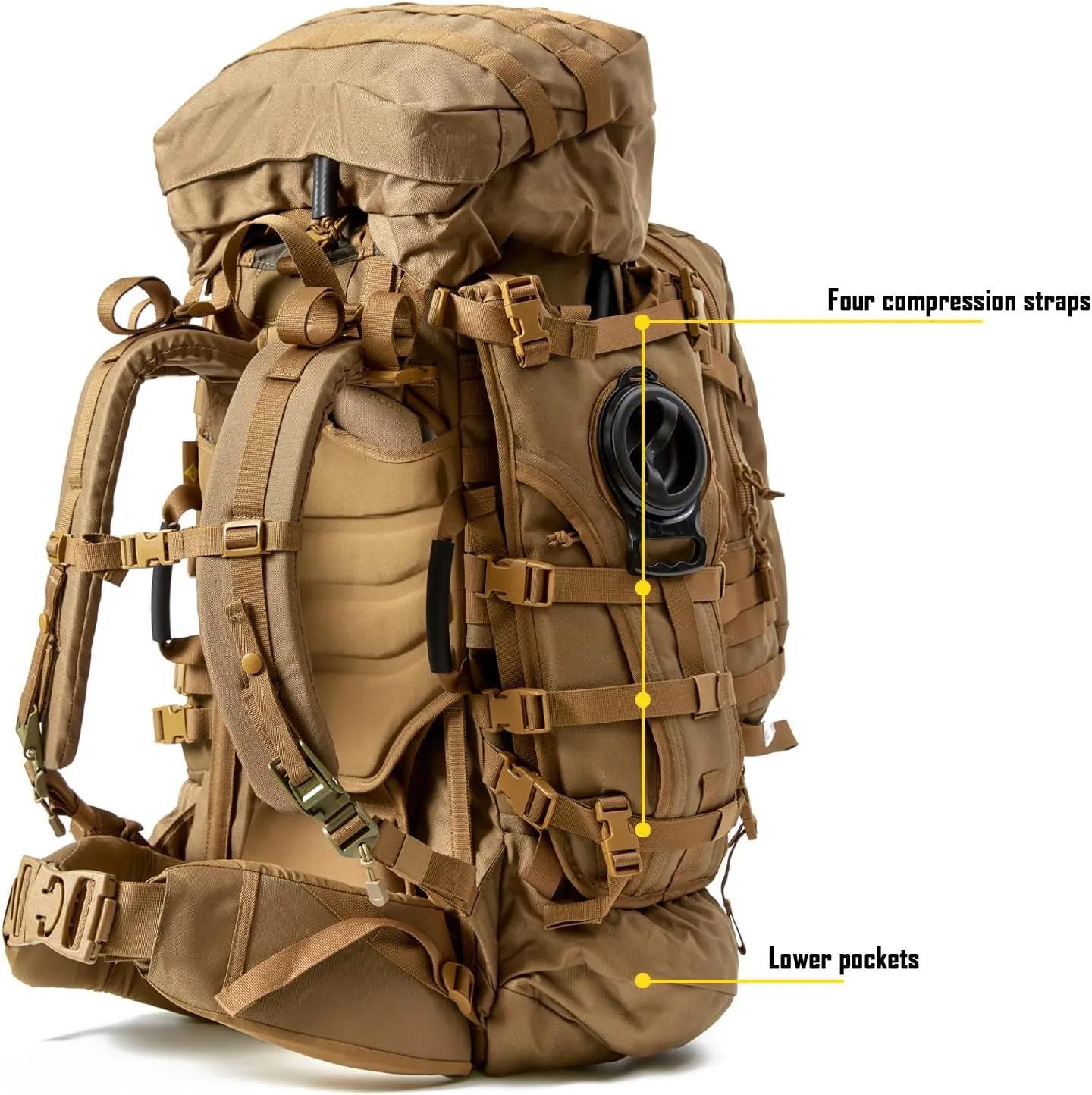 MT Military Army Large Rucksack with Detacheable Assault Backpack Hydration Pack Shoulder Straps and Waist Belt Metal Frame