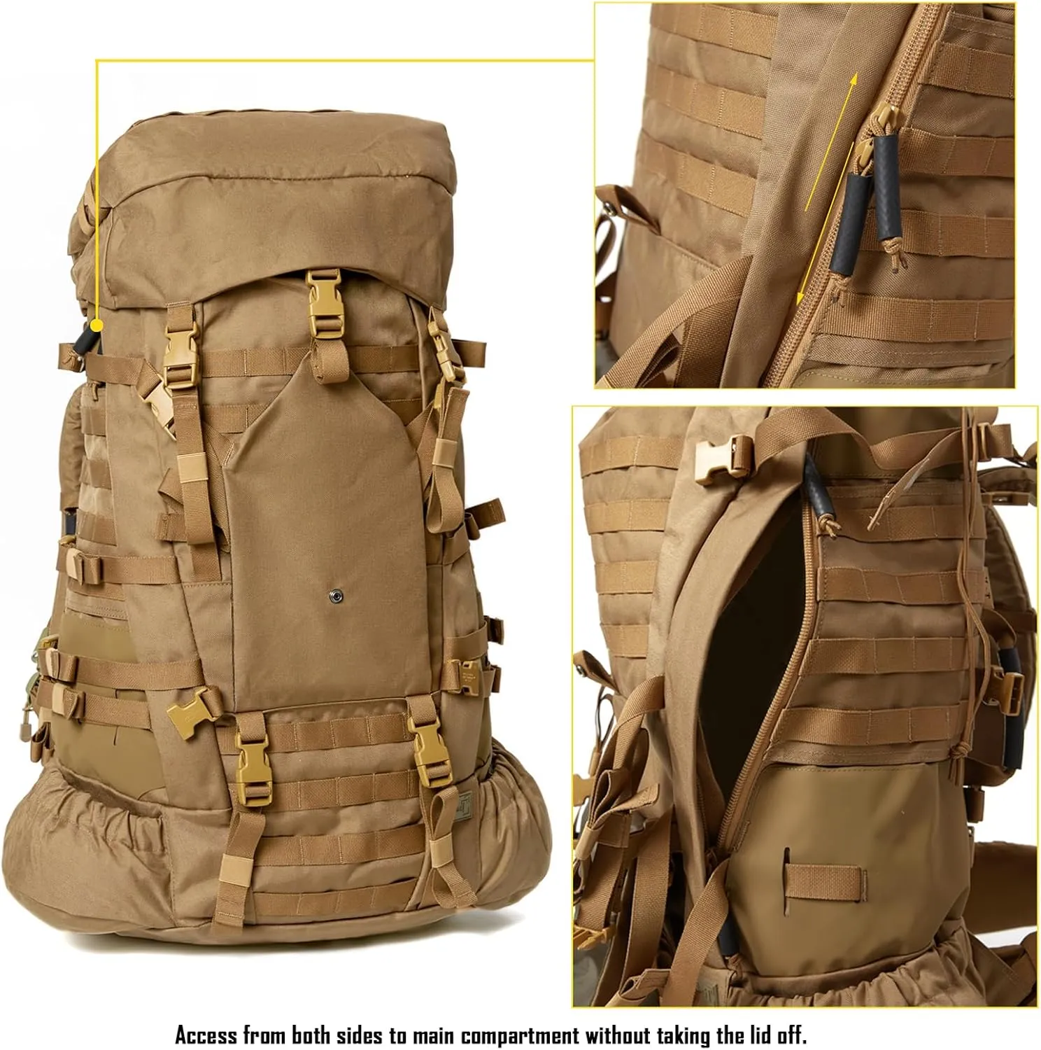 MT Military Army Large Rucksack with Detacheable Assault Backpack Hydration Pack Shoulder Straps and Waist Belt Metal Frame