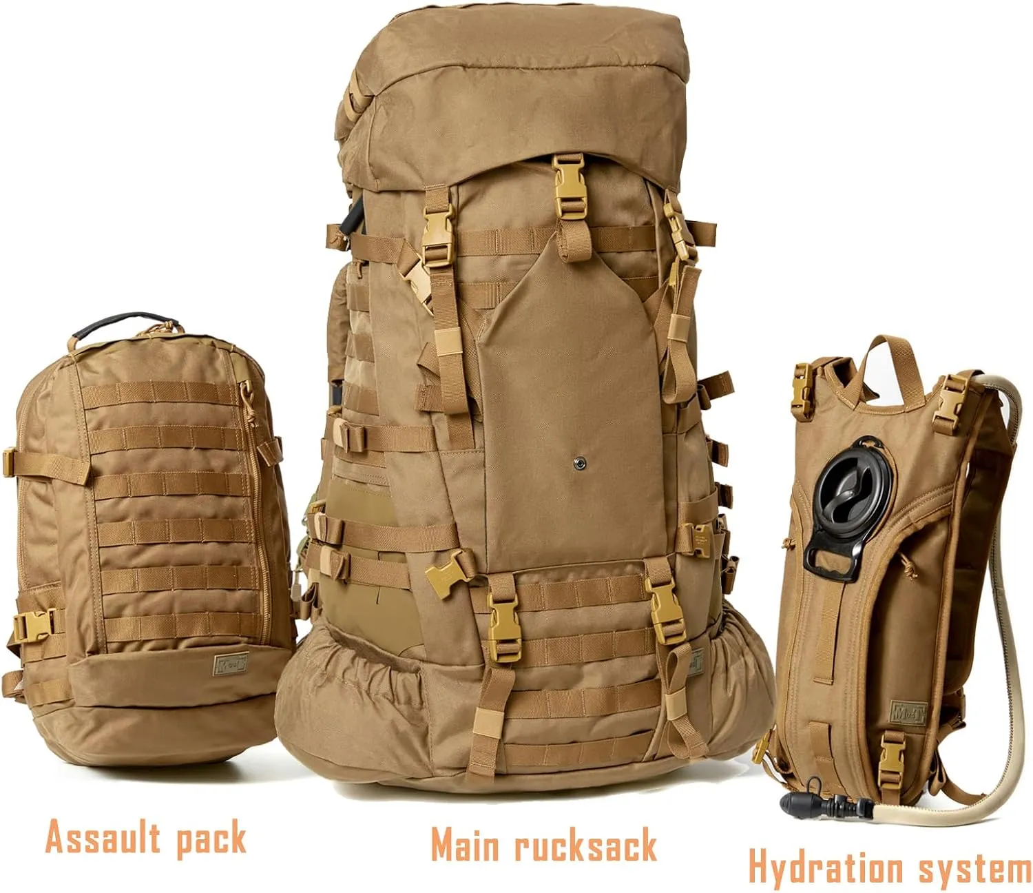 MT Military Army Large Rucksack with Detacheable Assault Backpack Hydration Pack Shoulder Straps and Waist Belt Metal Frame