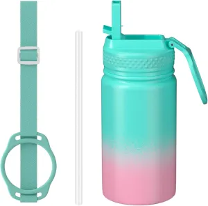 MURRICON 12oz Kids Water Bottle for School,Stainless Steel Water Bottles Kids with Straw,Vacuum Insulated Water Bottle for Kids,Gifts for Boys and Girls,GreenPink