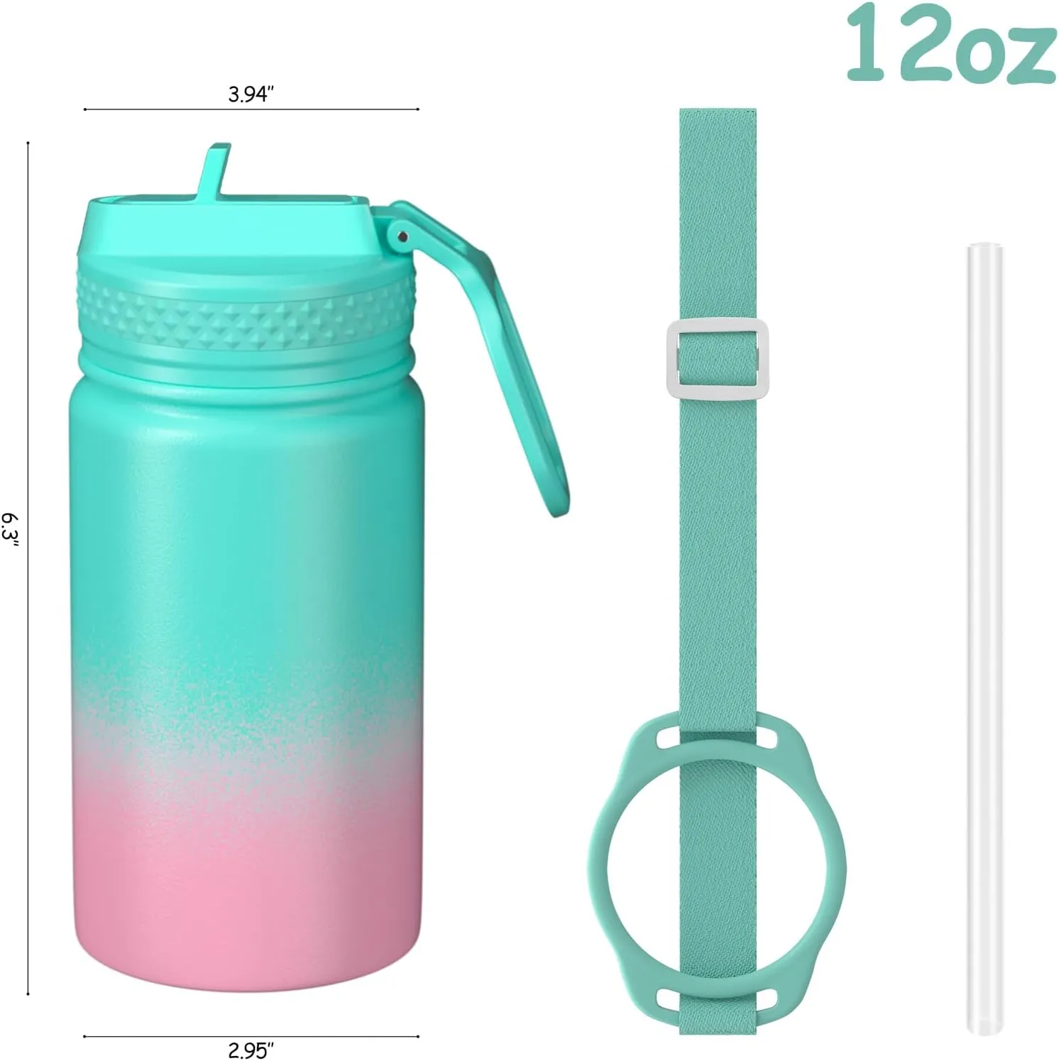 MURRICON 12oz Kids Water Bottle for School,Stainless Steel Water Bottles Kids with Straw,Vacuum Insulated Water Bottle for Kids,Gifts for Boys and Girls,GreenPink