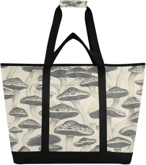 Mushroom Reusable Insulated Lunchbox Cooler Bag, Leakproof Kitchen Grocery Bag Collapsible Portable Cooler Tote Bag for Picnic, Camping, Office, Travel