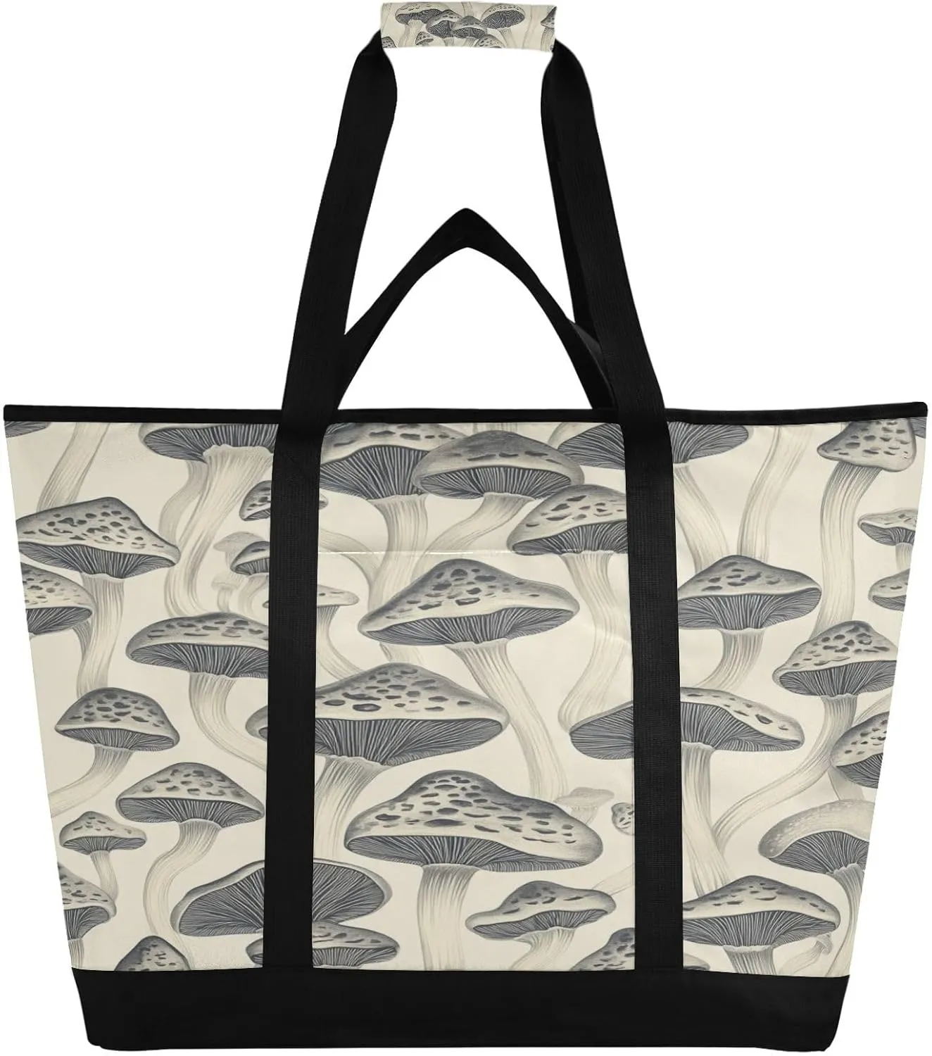 Mushroom Reusable Insulated Lunchbox Cooler Bag, Leakproof Kitchen Grocery Bag Collapsible Portable Cooler Tote Bag for Picnic, Camping, Office, Travel