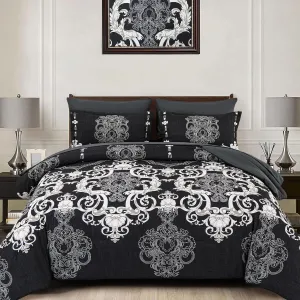 Mybedsoul King Size comforter set, 7 Pieces Boho Bed in a Bag for King Bed, Black Damask Comforter Set with Sheet, Pillowcases & Shams, Soft Microfiber Lightweight Bedding Set for All Season(90"x104")
