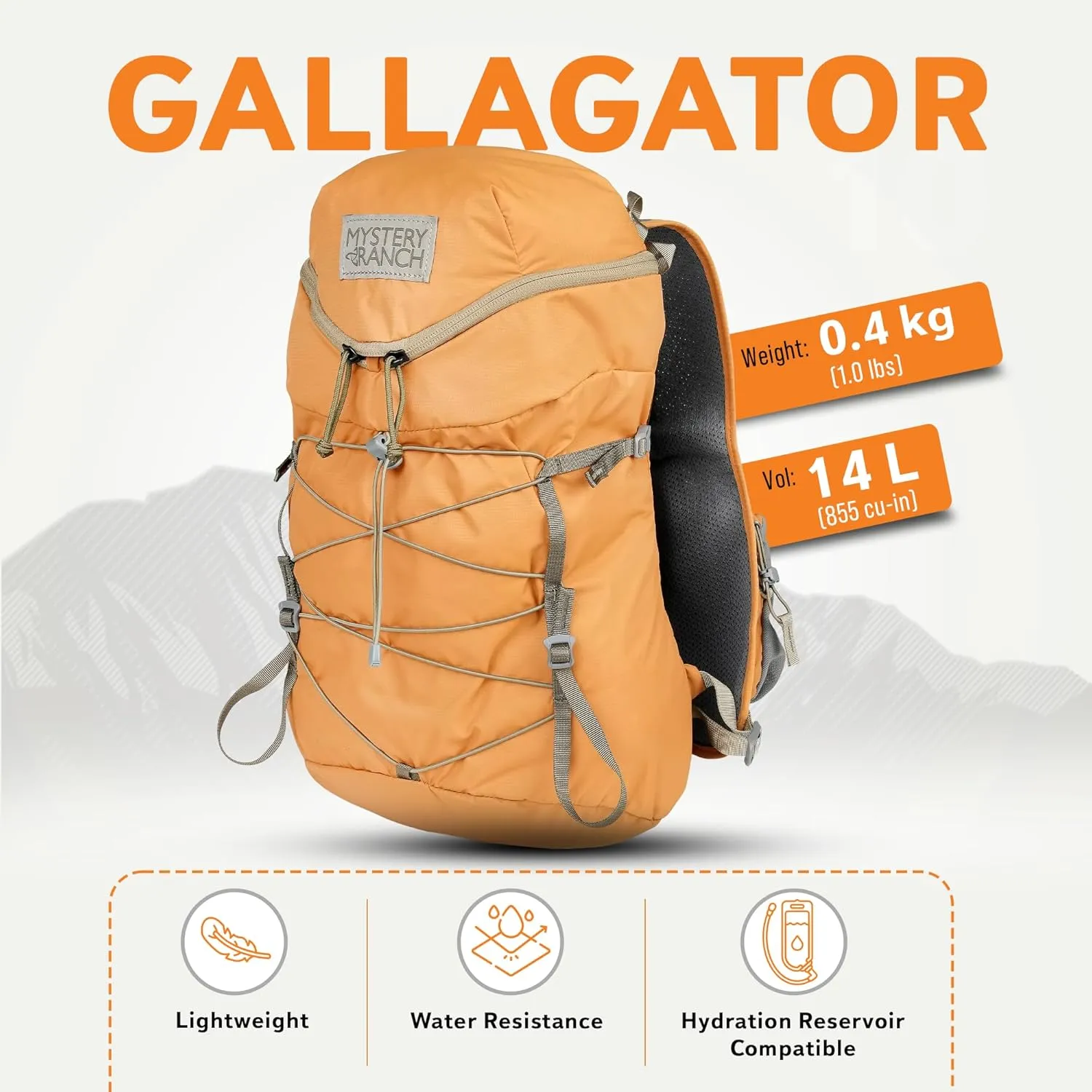 Mystery Ranch Gallagator 15 Travel Bag to Hiking Backpack Daypack, Fox, L/XL