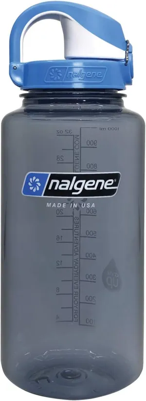 Nalgene On The Fly BPA-Free Water Bottle, Gray with Blue, 32 Oz, Gray w/Blue (5565-0132)