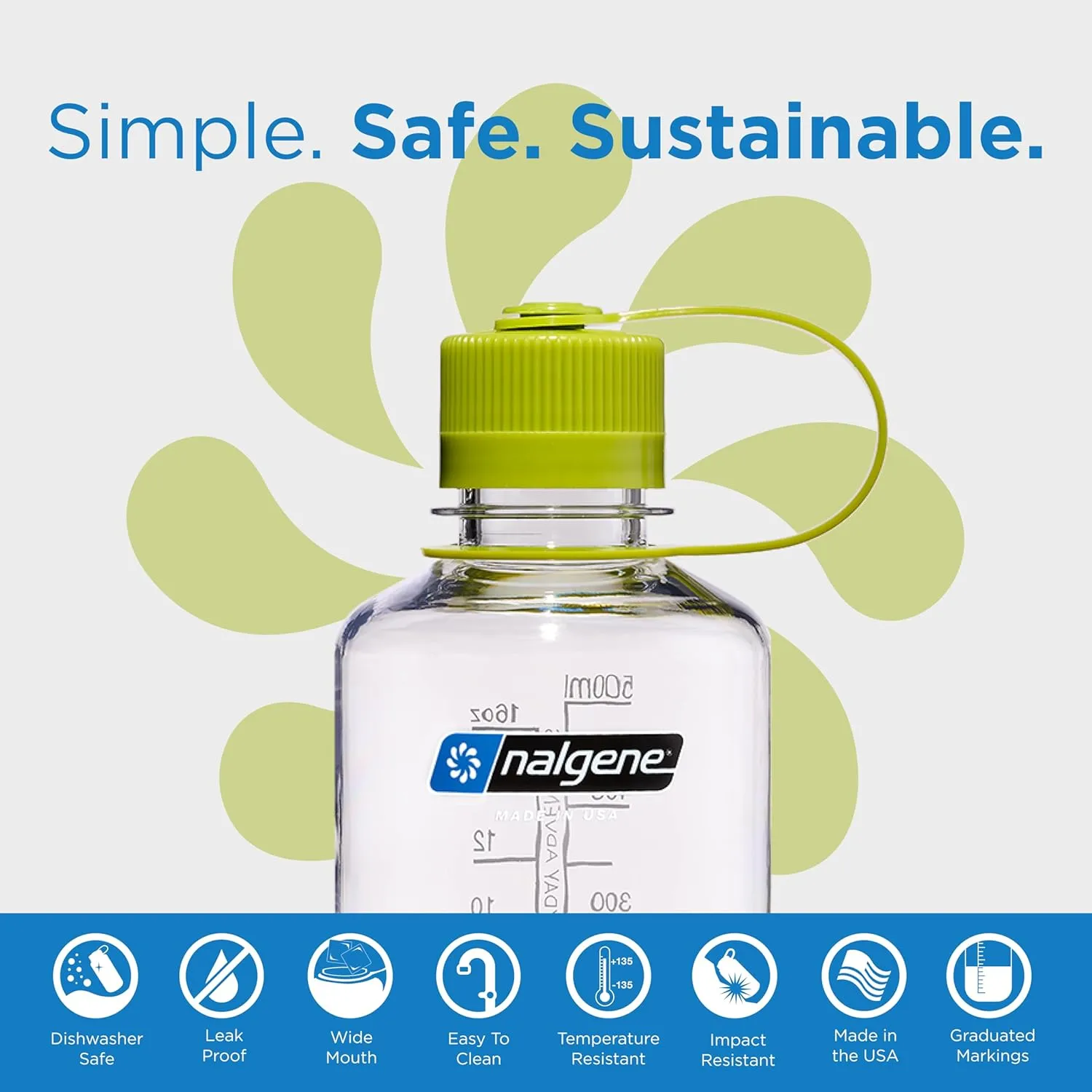 Nalgene Sustain Tritan BPA-Free Water Bottle Made with Material Derived from 50% Plastic Waste, 16 OZ, Narrow Mouth