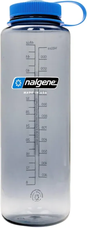 Nalgene Sustain Tritan BPA-Free Water Bottle Made with Material Derived from 50% Plastic Waste (using ISCC certified mass balance), 48 OZ, Wide Mouth, Grey