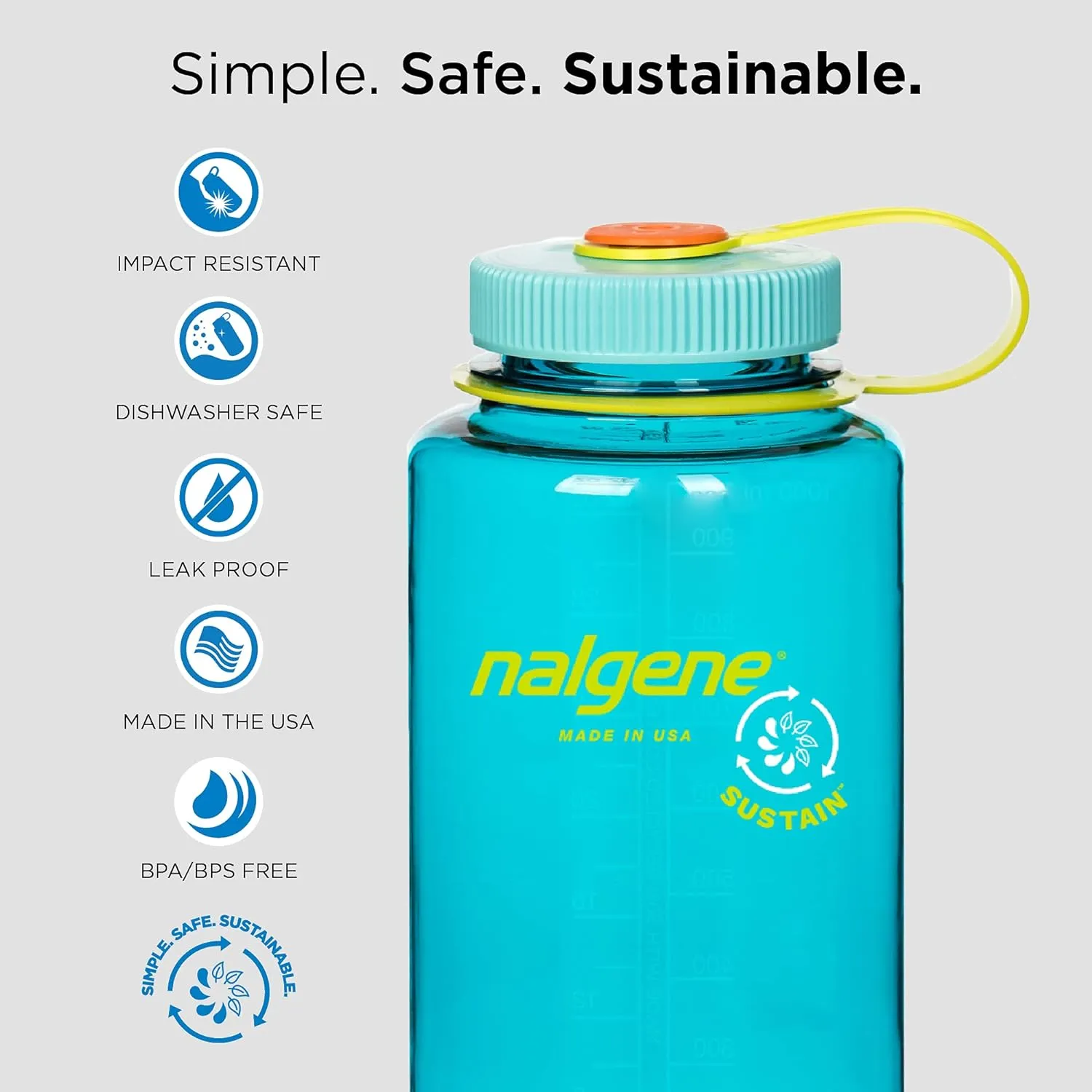 Nalgene Sustain Tritan BPA-Free Water Bottles Made with 50% Recycled Plastic Waste | 48 OZ & 32 OZ Wide Mouth