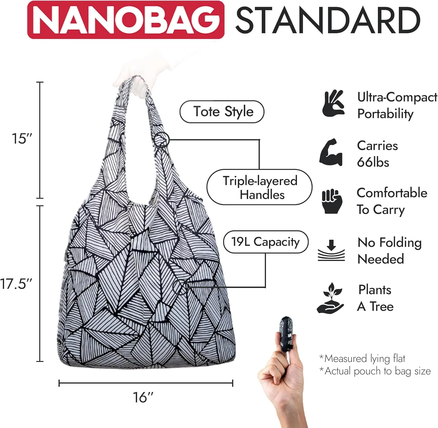 Nano Bag Ultra-Lightweight Standard Tote Bag | Perfect for Travel, Shopping & Daily Use | Reusable - Tiny - Eco-Friendly (Standard, Sketch)